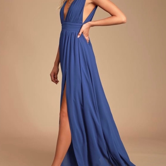 NWT Lulus Heavenly Hues Sleeveless V-Neck Chiffon Maxi Dress Denim Blue Size M - Picture 2 of 7